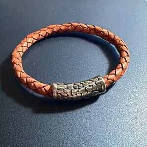 Brown Leather Bracelet with Pebble Design